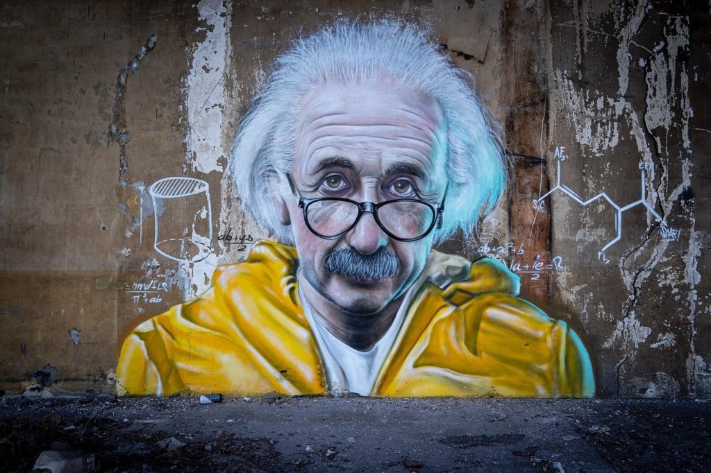 wall, graffitti, einstein